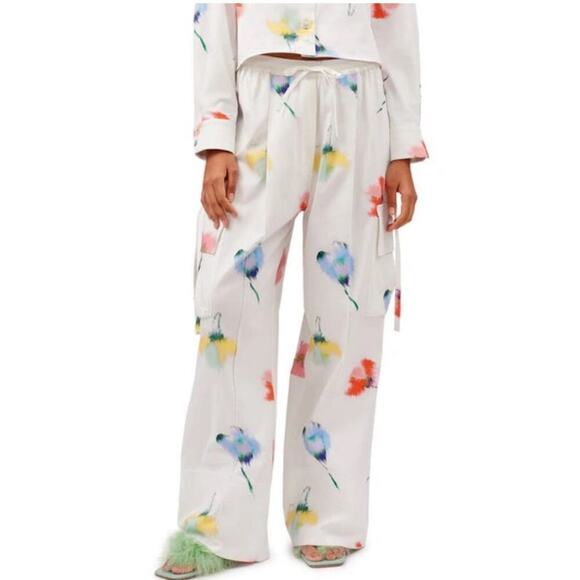 SLEEPER NWT Safari Flower Print Cargo Wide Leg Cotton Pants Women's Size L/XL - Picture 1 of 13